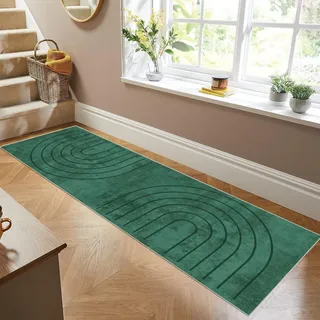 Siunwdiy Teppich Läufer Flur Küche rutschfest Waschbar Kurzflor Küchenläufer Lang Korridor Teppich Läufer Einfarbig Modernes Muster 40x100cm Dunkelgrün Küchenteppich Flurteppich Meterware Anpassbar