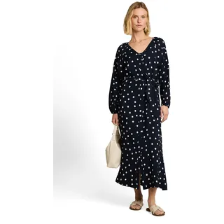 Midikleid TOM TAILOR, Damen, Gr. 38, N-Gr, navy big dot design, Crêpe, Obermaterial: 81% Viskose, 19% Polyamid, gepunktet, normal 7/8-Länge, V-Ausschnitt, elastischer Bund, Kleider Midikleid, Langarm Sommerkleid mit Punkten