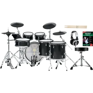 XDrum DD-670 PLUS Mesh E-Drum Kit - elektronisches Schlagzeug mit echter HiHat und Holzkesseln - 20" Kick-Pad - 720 Sounds - inkl. Hardware - Hocker, Kopfhörer, Sticks & Schule - Black Sparkle