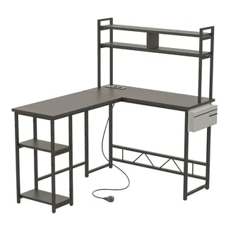 HOMALL Gamingtisch Schreibtisch mit LED und USB L-förmiger Ecktisch 140 * 120cm schwarz 160 cm