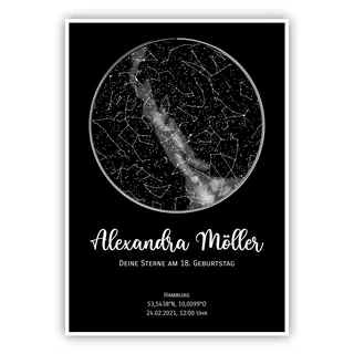 WUNDERLAND EDITION Personalisierte Sternenkarte - Sternenhimmel Poster - Die Sternenkarte vom Wunschdatum mit Wunschtext - Personalisiertes Geschenk - Geburtstag, Geburt, Hochzeit, Valentinstag