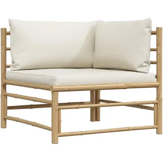 vidaXL Garten Ecksofa mit Kissen Gartensofa Sofa Lounge Sessel Loungesessel Einzelsofa Gartenmöbel Gartensessel Terrasse Cremeweiß Bambus