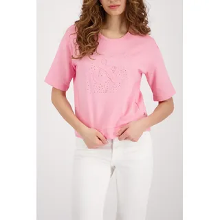 Sweatshirt MONARI "Sweatshirt Basic Schmuck", Damen, Gr. 42, pink, Sweatware, Obermaterial: 100% Baumwolle, unifarben, regular fit taillenbedeckt, Rundhals, eingesetzt abgesteppte Kante, Sweatshirts Sweatshirt, mit Glitzerrnieten