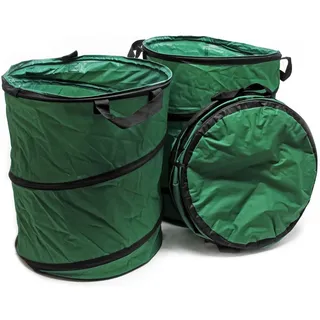 Wiltec 3x Laubsack Rund 100l Grün Pop Up Faltbar 600D-Oxford-Polyester Abfallsammlung Rasensack Robust Gartenabfälle