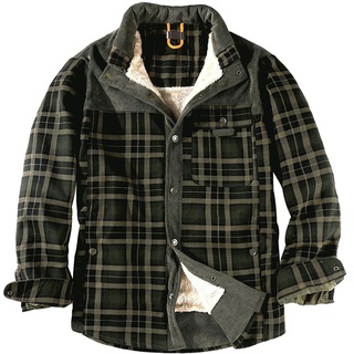 Herren Winddichte Fleece-Futter Modisches Warmes Hemd Karierte Printed Jacke,Farbe: Dunkles Armeegrün,Größe:XXL