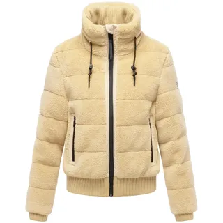 Navahoo Damen Teddy-Fleecejacke warme Winterjacke Plüschjacke mit Rippstrickdetails Schneepuder 14 Beige Gr. M - M