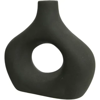 Decoris Donut Vase für Pampasgras Porzellan 19cm Schwarz Handgemacht - Stabile Tischvase Loch - Wohnzimmer Deko - Keramikvase Modern Rund Boho - Flower Vases