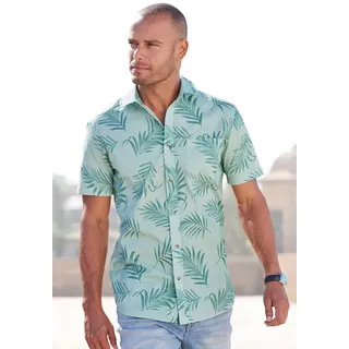 John Devin Hawaiihemd Regular fit Kurzarm, Freizeithemd mit Palmenprint aus reiner Baumwolle grün L (41/42)