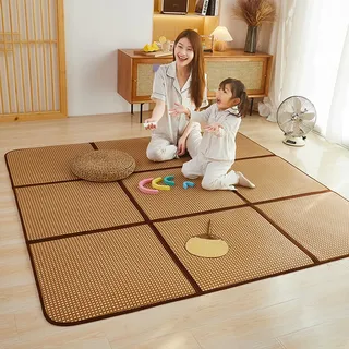 Rattan Tatami-Bodenmatte Faltbar,Japanische Tatami-Matte Schlafmatte Sommer Atmungsaktive Kühlunterlage, Rutschfeste Krabbelmatte Spielmatte Kinder mit Aufbewahrungstasche für Wohnzimmer Schlafzimmer(