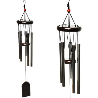 alles-meine.de GmbH 2 Stück Klangspiele/Windspiele - Dunkles Natur Holz & rostfreies Metall - je 5 Klangröhren - 56 cm - Holzmobile - Innen & Außen - Windklangspiel - Feng Sh..