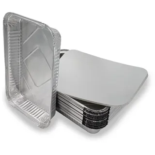 Mamatura XL Aluschalen mit Deckel [Aluschalen groß] 25x Alu Backformen, Einweg Aluminium Schalen, Aluschalen zum Backen | Weber Alu Tropfschalen groß | Grill-Schale Alu Schale, Grilltasse 32 x 22cm