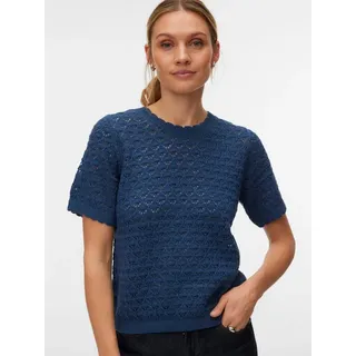 Vero Moda Stricktop VMJAQUELINE SS O-NECK TOP BOO mit zartem Muster blau L (40)