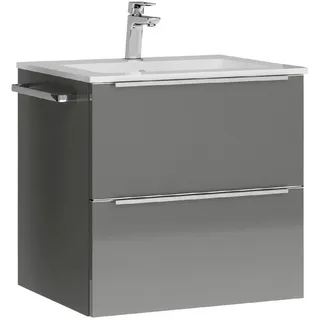 Nobilia Waschtischkombi, Edelstahl, Schiefer, Metall, 2 Schublade(n) Schubladen, 61 cm, Blauer Engel, Pefc, Goldenes M, Made in Germany, Tcsa, Carb2, DGM-Emissionslabel, Zusatzausstattung erhältlich, hängend, Badezimmer, Waschbecken & Armaturen, Waschtische