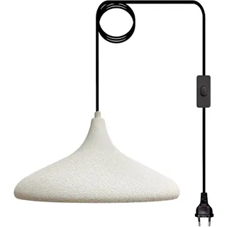 bamyum Champion Hängelampe Weiß mit Stecker 35 cm, Pendelleuchte mit EU-Stecker, Hängeleuchte Metall, 450 cm Kabel, Schalter, Küchenlampe