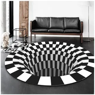 3D Bottomless Hole Optical Illusion Area Teppich Runde Teppiche Optical Illusion Black Hole Karierter Optical Illusion Schlafzimmer Area Carpet Wohnzimmer Küche Büro Vortex Teppich Durchmesser:140 CM
