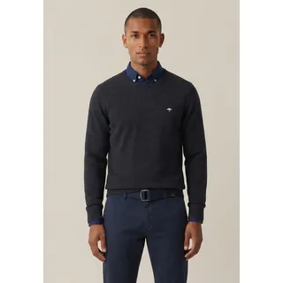 Strickpullover FYNCH-HATTON "FYNCH-HATTON Langarmpullover", Herren, Gr. XXL (58), grau (charcoal), Strick, Obermaterial: 100% Baumwolle, unifarben, normal hüftbedeckend, Rundhals, Flachstrickbündchen, Pullover Strickpullover, mit Logostickerei