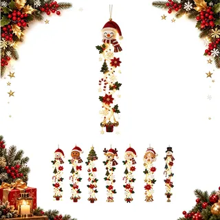 FILWY Weihnachten Deko Lichterkette vertikaler Wandhänger mit 2D Schneemann | Platzsparende vertikale Dekoration für Fenster,Wand und Kaminsims,Weihnachtsdeko als Weihnachts Wand&Türdeko