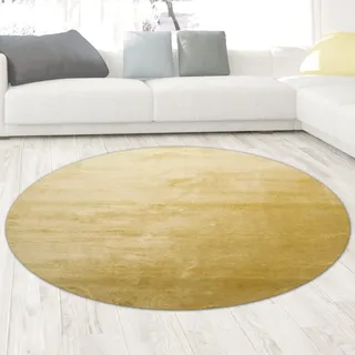 CARPETIA Weicher Teppich Rund Uni Waschbar rutschfest Gold Ø 120 cm | Weich, waschbar, rutschfest, pflegeleicht und strapazierfähig, für Wohnzimmer, Schlafzimmer, Flur & Eingangsbereich