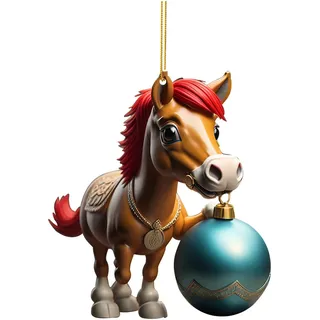 Weihnachtsbaum Pferde und Weihnachtskugeln Anhänger 2D Acryl Weihnachtskatze Hängende Deko Lustiger Weihnachten Pferde Ornament Spaß Weihnachtsanhänger Deko Christbaumschmuck (G, One Size)