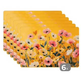 MuchoWow Platzset Blumen - Feld - Gelb, (6-St), Platzsets, Tischset, Abwaschbar, Tischsets, Platzdeckchen