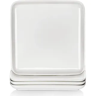 MALACASA, Serie Ivy, 4 teilig Porzellan Cremeweiß Speiseteller Pastateller, Kuchenteller Dessertteller Frühstücksteller Tafelservice für 4 Personen, Geschirr zum Servieren, Essteller 25.5x25.5x2.5CM