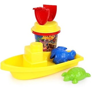 BLUE SKY - Boot und Zubehör - Strandspiel - 045604 - Mehrfarbig - 7 Teile - Kunststoff - 32 cm x 17 cm - Kinderspielzeug - Outdoor-Spiel - Ab 12 Monaten