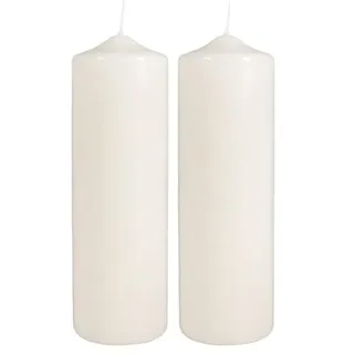Rayher Stumpenkerze, creme, rund, 100% Paraffin, Höhe 25 cm, 8 cm ø, Rundkerze, Taufkerze, Kerzenrohling zum Verzieren und Basteln, 3140796 (Packung mit 2)