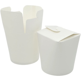 Enpack 500ml/16oz Nudelboxen in weiß aus robustem Kraftpapier - Stapelbare, wiederverschließbare und nachhaltige Asia Box für den Transport von Asia Nudeln, Döner und anderen Take-Away-Gerichten
