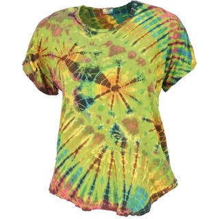 Guru-Shop T-Shirt Batik T-Shirt, Tie Dye Blusentop - lemon Festival, Ethno Style, Hippie, alternative Bekleidung grün