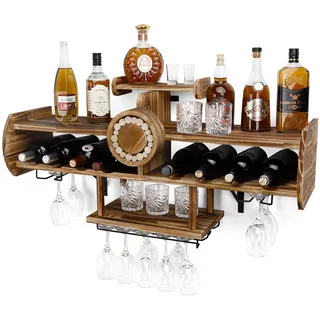Yorbay Weinregal Palette Beflammt Holz mit 4 Ebenen, Flaschenhalter Flaschenregal Wand Weinflaschenhalter, Wandbar für Weingläser, Whiskygläser, Hausbar, Vintage, Flugzeug, Geschenk