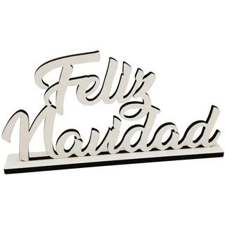 Deko-Schriftzug Feliz Navidad – Frohe Weihnachten Weihnachts-deko aus Holz in weiß – 20cm