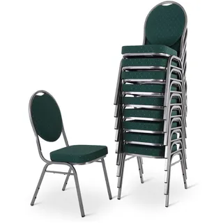 MACOShopde by MACO Möbel Raburg Stapelstuhl 10er-Set – Bankettstuhl gepolstert & stapelbar, bis 150 kg belastbar, robuster Stahlrahmen – Gastronomie, Hotel, Konferenz & Events | Vienna Silber/Grün