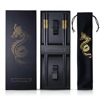 Youda Essstäbchen Wiederverwendbar – 2 Paar Drachen-Design mit Halter & Tragetasche, Premium Japanische & Chinesische Essstäbchen, Traditionelles