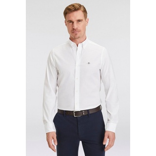 Gant Langarmhemd Slim Fit Popeline Hemd leichte Baumwolle strapazierfähig pflegeleicht mit klassischer Logostickerei auf der Brust weiß