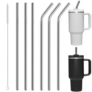 Jidyllic 304 Edelstahl Strohhalme,6 Pcs Gerade und Gebogene Wiederverwendbar Trinkhalme Metallstrohhalme Trinkhalme mit 1 Reinigungsbürsten Ideal für Cocktails,Smoothie und Säfte