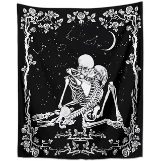 Qanye Tarot Skelett Wandbehang Tapisserie, Gobelin Totenkopf-Tapisserie, Wandteppich mit Totenkopf-Motiv, für Wohnzimmer Schlafzimmer Schlafsaal Dekoration