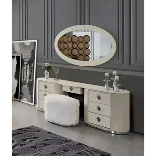 JVmoebel Schminktisch Elegantes Möbelset in Weiß mit Spiegel und Hocker aus Holz und Glas (Set, 2-St., Schminktisch/Spiegel), Made in Europa weiß