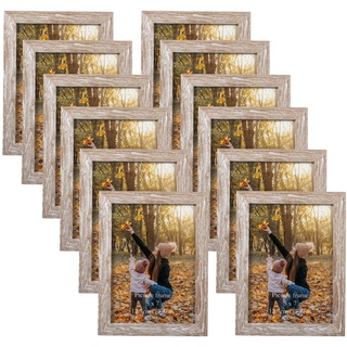 EXYGLO 12er-Set Rustikale Bilderrahmen 13x18 cm mit Natur-Holzmaserung für 18x13 Fotos, Fotorahmen Collage Set für Wand- oder Tischaufsteller