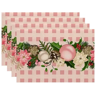 KikoSpark 4 Stück Weihnachtsbäume, Schnee, Rosa, Weihnachts-Tischsets, Winter-Tischsets für Küche, Esszimmer, Dekoration J
