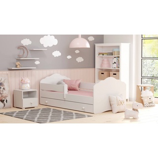 Dmora Einzelbett für Kinder, Kinderbett mit Kommode und Absturzsicherung und Kopfteil "Wolke", cm 144x78h58, Farbe Weiß