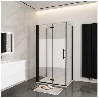 duschspa Komplettdusche 195cm Duschkabine Duschwand mit Milchstreifen Duschtür Falttür Drehtür, BxT: 80x90 cm, Einscheibensicherheitsglas, Sicherhaitsglas, Set, ebenerdiger Einbau möglich 80 cm x 195 cm x 90 cm