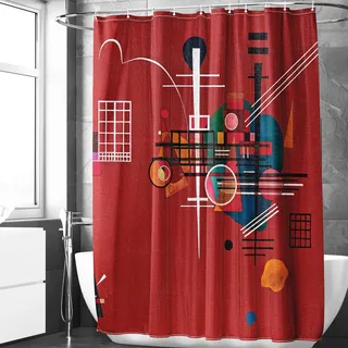 Berkin Arts Badezimmer Duschvorhang-Set 180 x 180 cm Wasserdichtes Polyester mit Haken Geometrische Abstrakte Kunst Rot für Badewanne (Mattrot von Wassily Kandinsky)