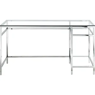 Schreibtisch mit 2 Ablagen - gehärtetes Glas und Stahl - silber -TIZIO by Pascal Morabito - Silber/Transparent