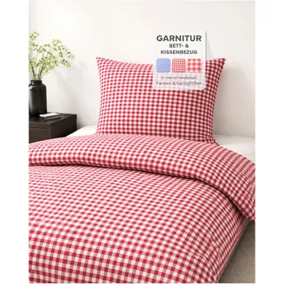 texpot Landhaus Bettwäsche Garnitur Baumwolle 135 x 200 cm + 80 x 80 cm kariert rot-weiß 10mm Karo Reißverschluss