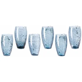 LOBERON Glas 6er Set Kampala, mundgeblasen, mit eingearbeiteten Partikeln, große Füllmenge, Tischaccessoires, Wassergläser, blau/grau