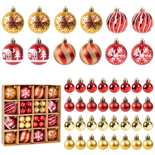 Ayuanb Weihnachtskugeln Rot und Gold, 44 pcs Mini Weihnachtsdeko Kugeln Set, 3 cm und 6 cm Christbaumkugeln Kunststoff, Kugeln Weihnachtsdeko