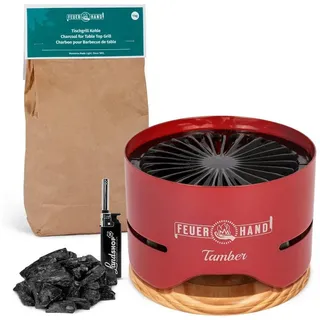 Feuerhand Holzkohlegrill Tamber Tischgrill +1kg spezial Holzkohle fast rauchfrei Farbe Rot rot