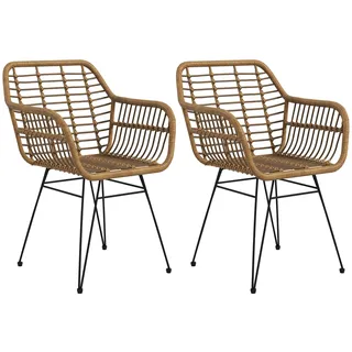 Homcom Esszimmerstuhl Rattan braun 2er Set