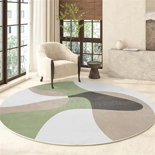 Highdi Teppich Rund Modern rutschfest Minimalistisch Linie Schlafzimmer Teppiche, Innenbereich Polyester Runder Teppich fürs Wohnzimmer, Flur, Kinderzimmer, Büro (120cm,Grün)
