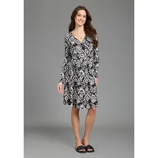 NEUN MONATE Umstandskleid, Viskose-Kleid für Schwangerschaft und Stillzeit, Stillkleid in fließender Form und mit modischem Mustser schwarz 36